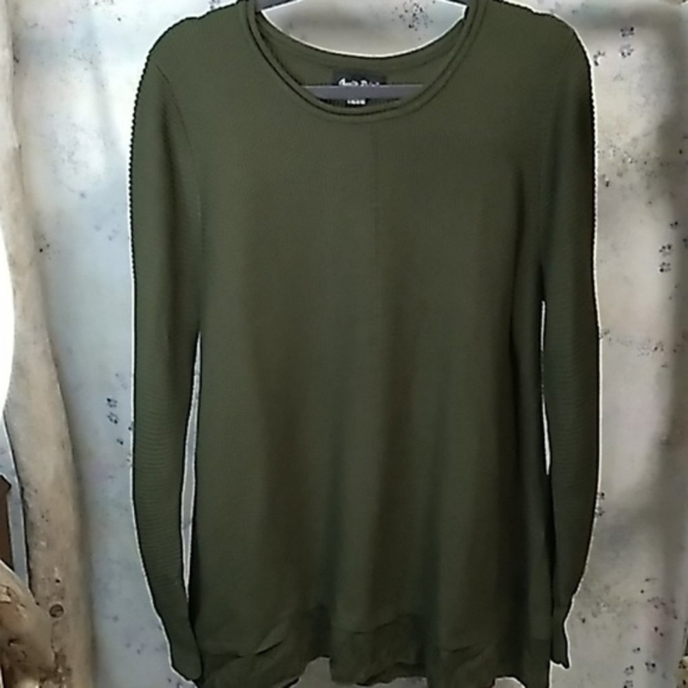 Charlie Paige Womens Size Large XL Green Knit Long Line Tunic Swe